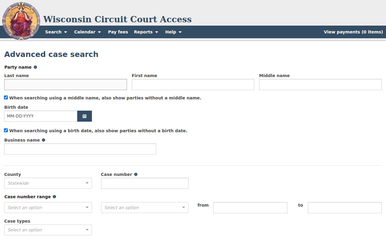 Price County case search advanced WCCA fields