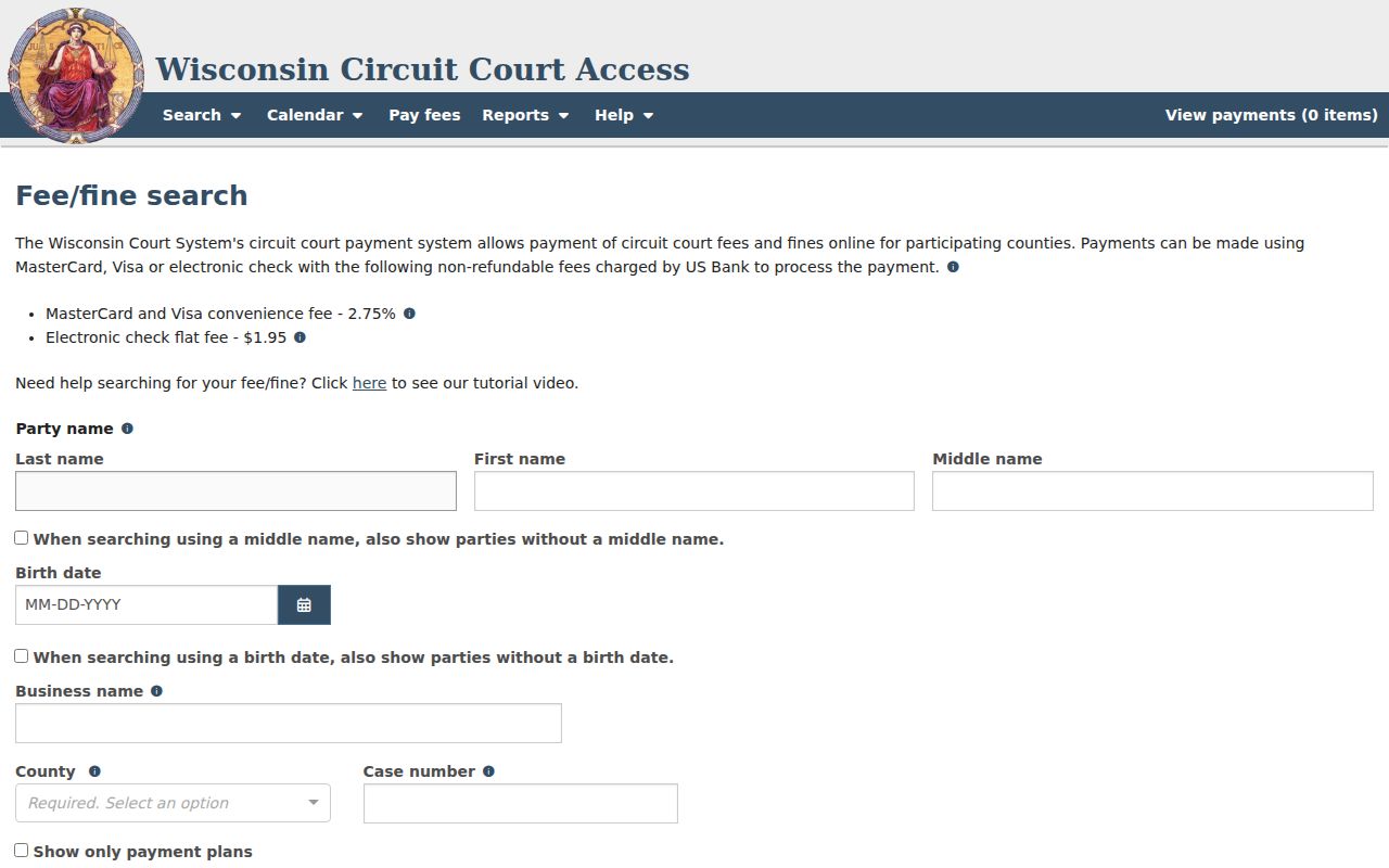 Price County case search WCCA payment lookup