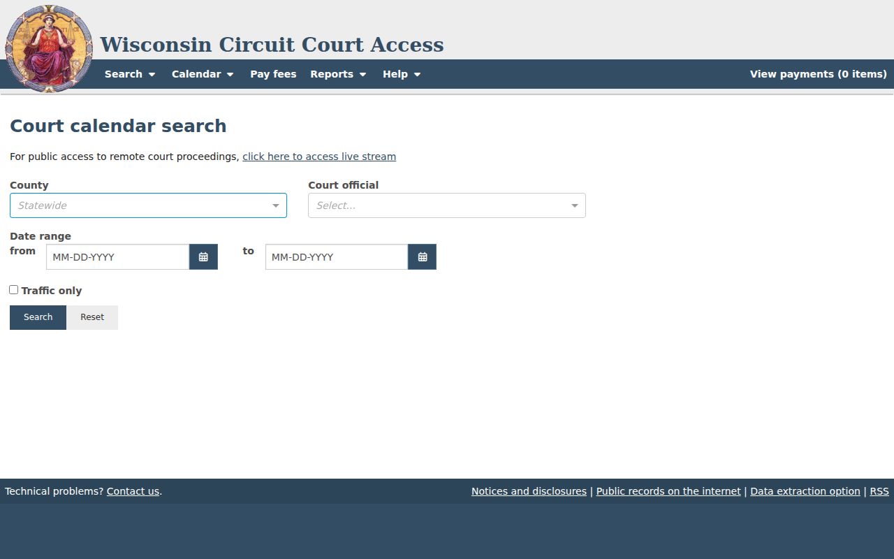 Price County case search WCCA court calendar