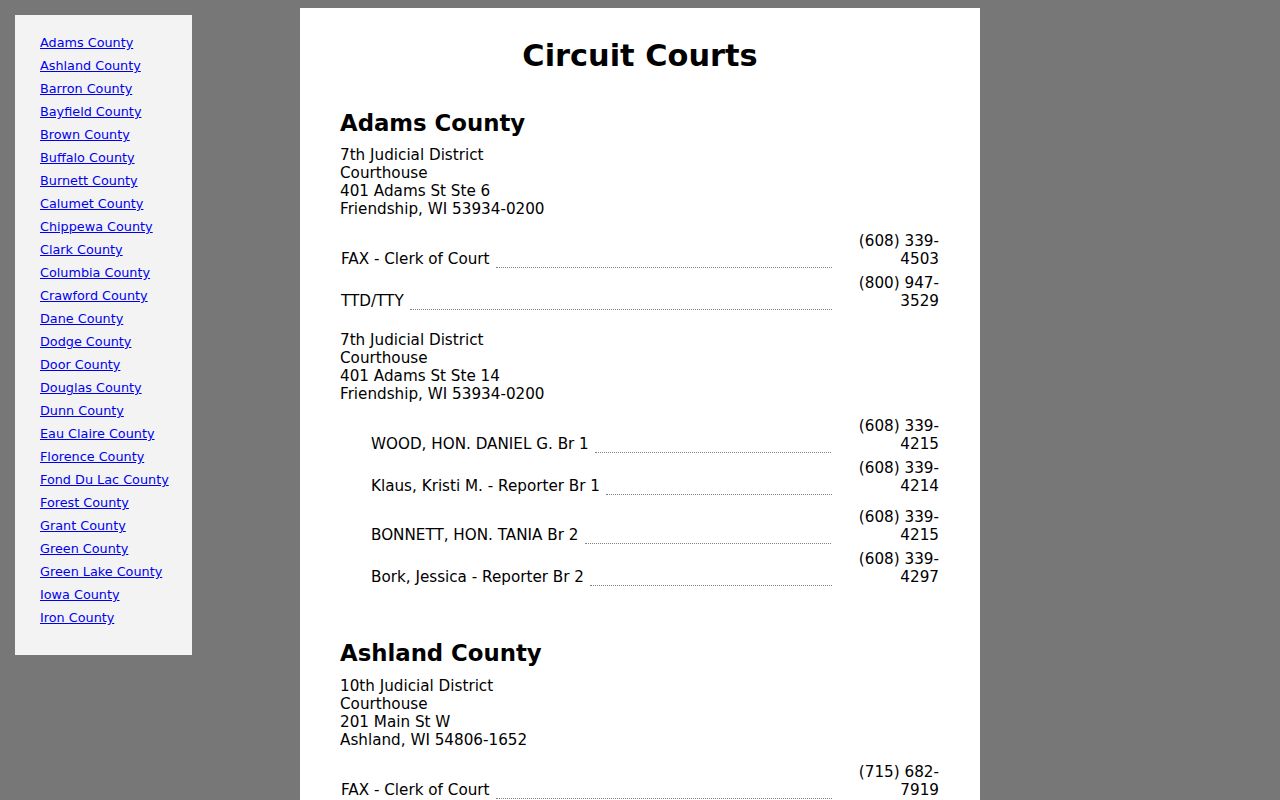 Price County civil court docket official court listing