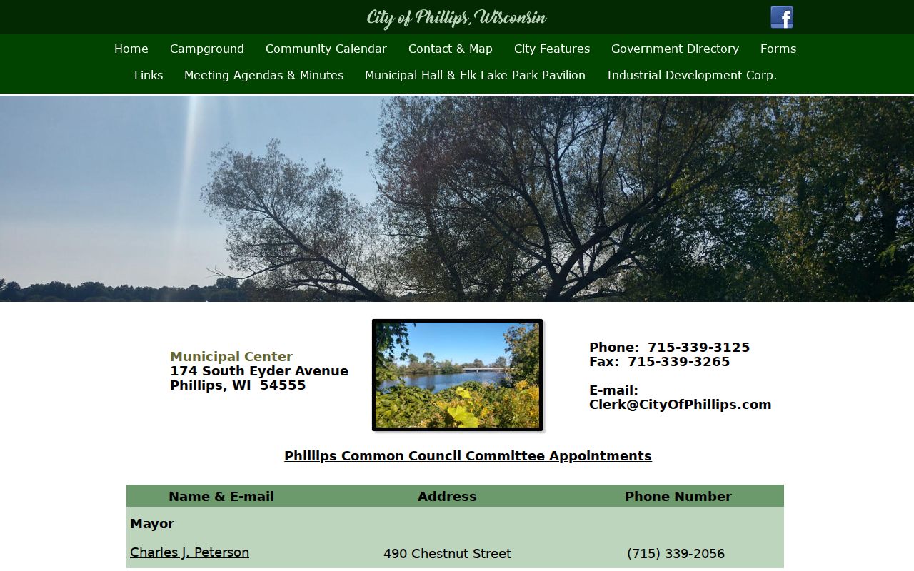 Phillips official directory showing municipal officials and staff