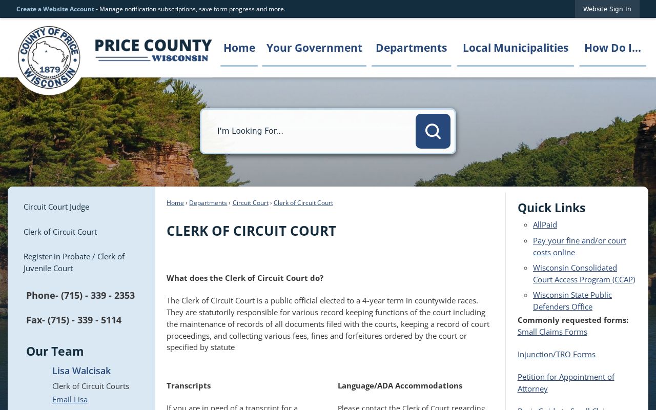 Price County court docket clerk office